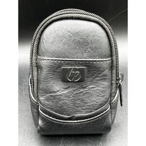 Vtg HP Black Pebble Leather Small Electronics Camera Case Pouch Belt Bag 5"x3.5"